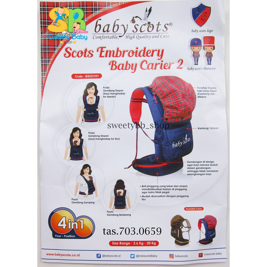 gendongan bayi depan topi baby scots sabuk pinggang / baby carrier 4 in 1