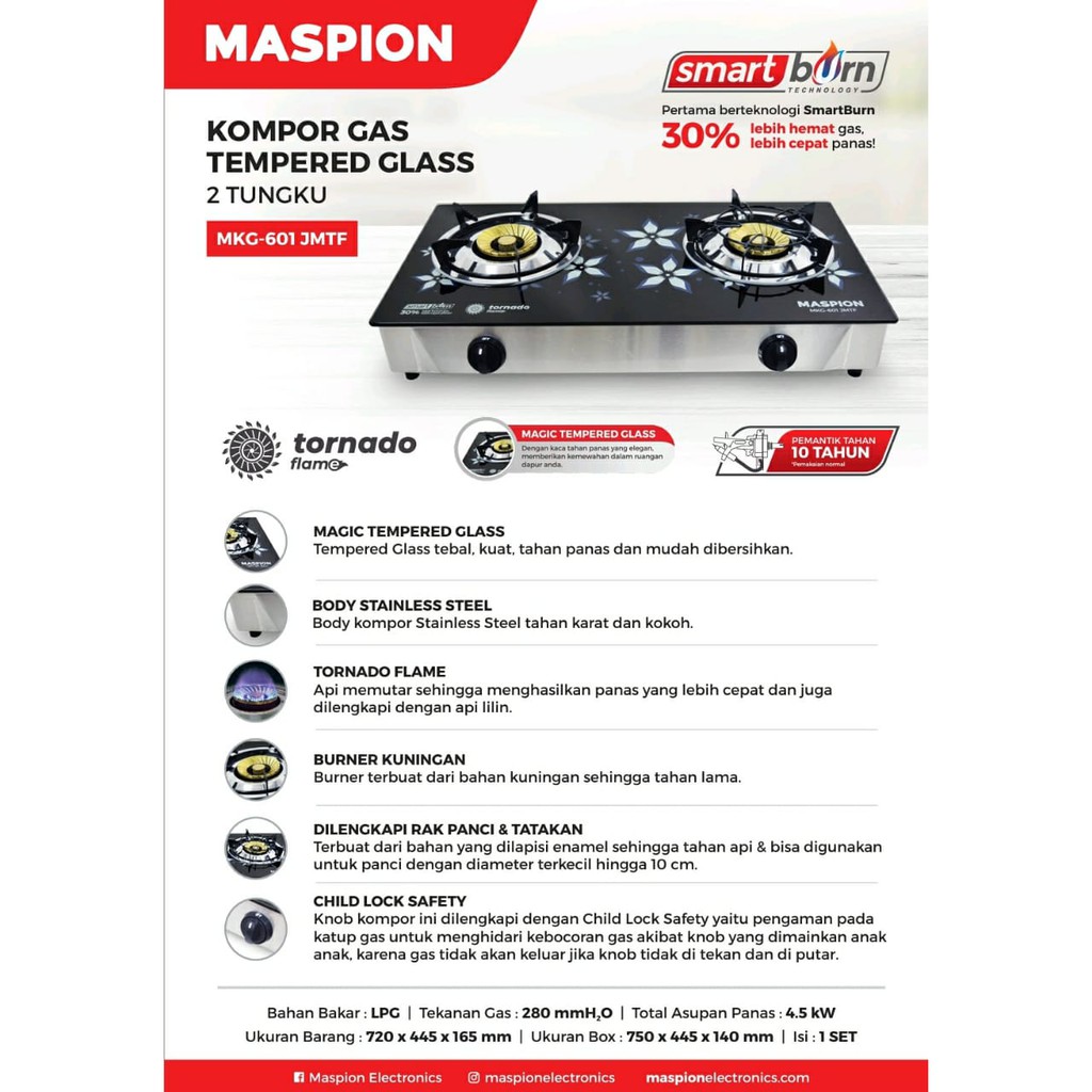 MASPION MKG 601 JMTF BIRU MUDA KOMPOR GAS 2 TUNGKU TEMPERED GLASS / MKG601JMTFBIRU