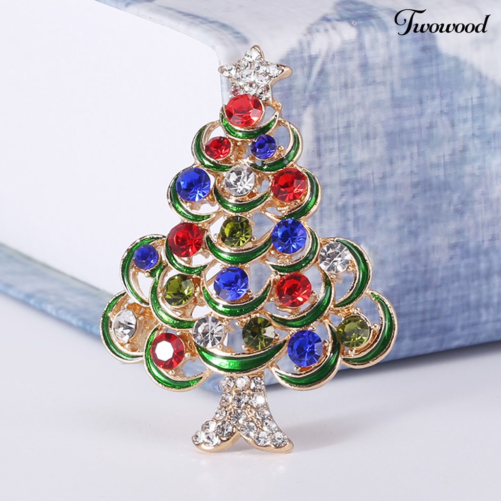 Twowood Christmas Tree Shaped Brooch Colorful Alloy Long Term Wearing Brooch Pin for Shirt