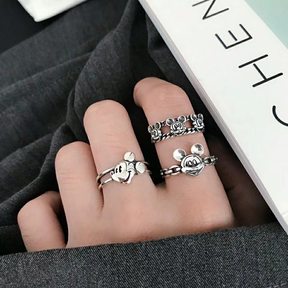 Cincin Model Terbuka Desain Kartun Gaya Retro Adjustable Untuk Wanita