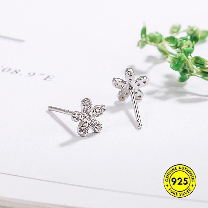 Anting Tusuk Sterling Silver 925 Desain Bunga Hias Berlian Imitasi Untuk Wanita