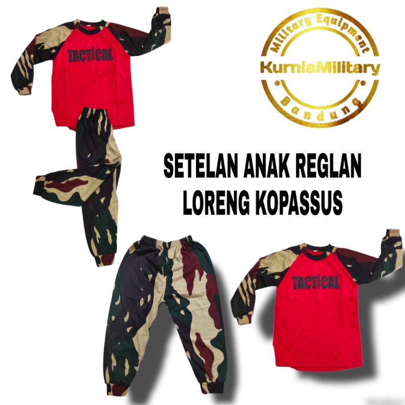 SETELAN KAOS ANAK REGLAN LORENG KOPASSUS/SETELAN BAJU ANAK REGLAN LORENG KOPASSUS