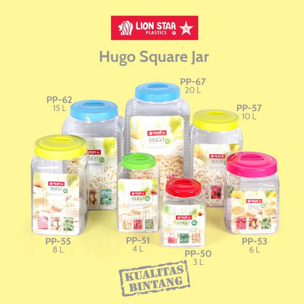 Toples kerupuk 4L lion star PP-51 Hugo Square Jar 201 (4 Litre) kedap udara