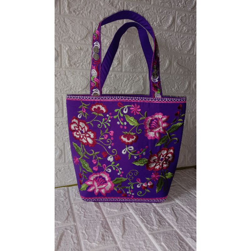 tas thailand bordir. tas tote bag. warna bunga rendom