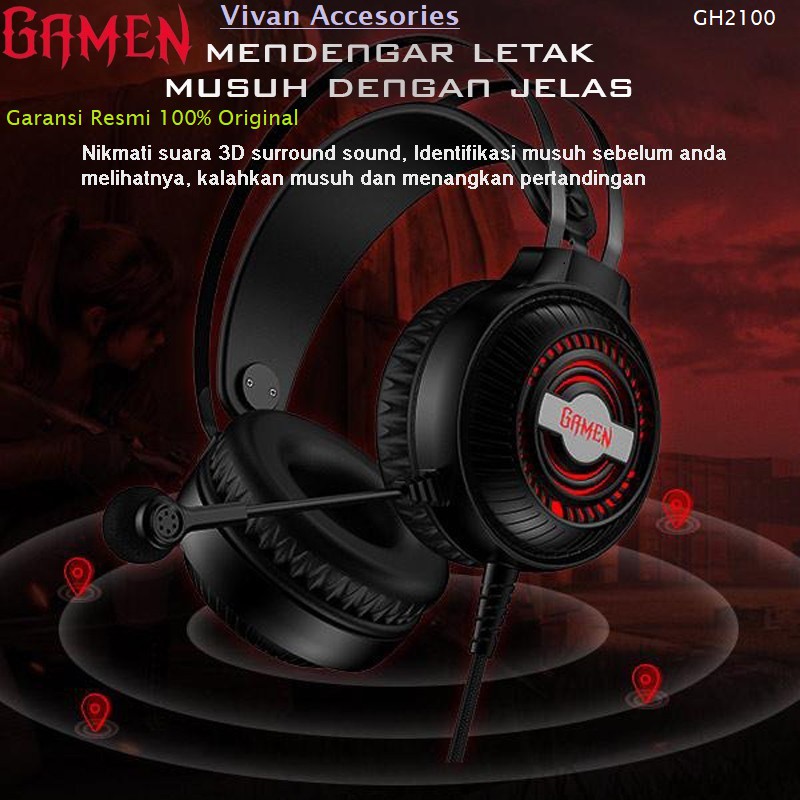 GAMEN HEADSET GAMING GH2100 HEADPHONE RGB LED LIGHT WIRE AUDIO JACK