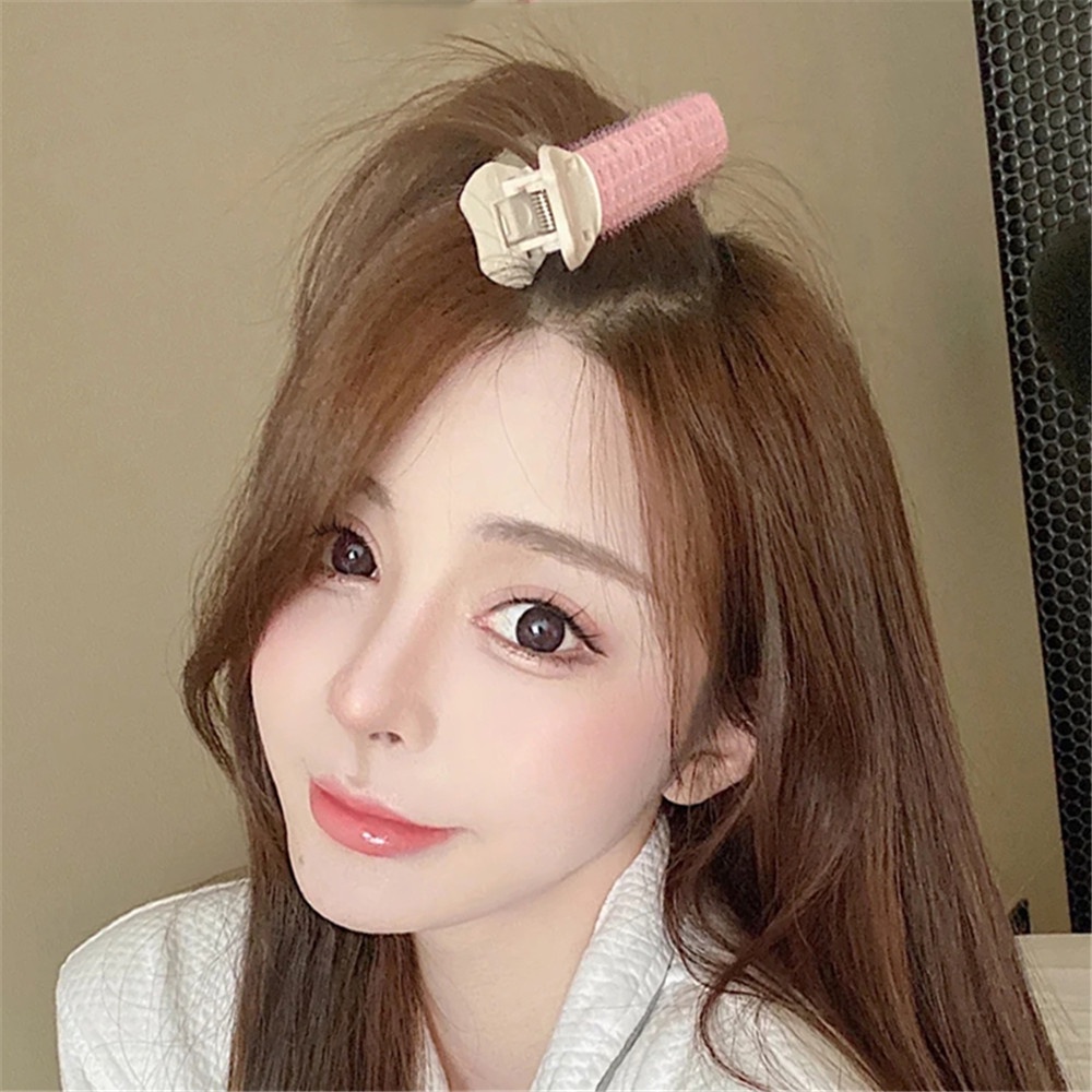 2 PCS Korea Berbulu Pemodelan Poni Tetap Curling Barrel Pink Jepit Rambut Pengeriting untuk Wanita