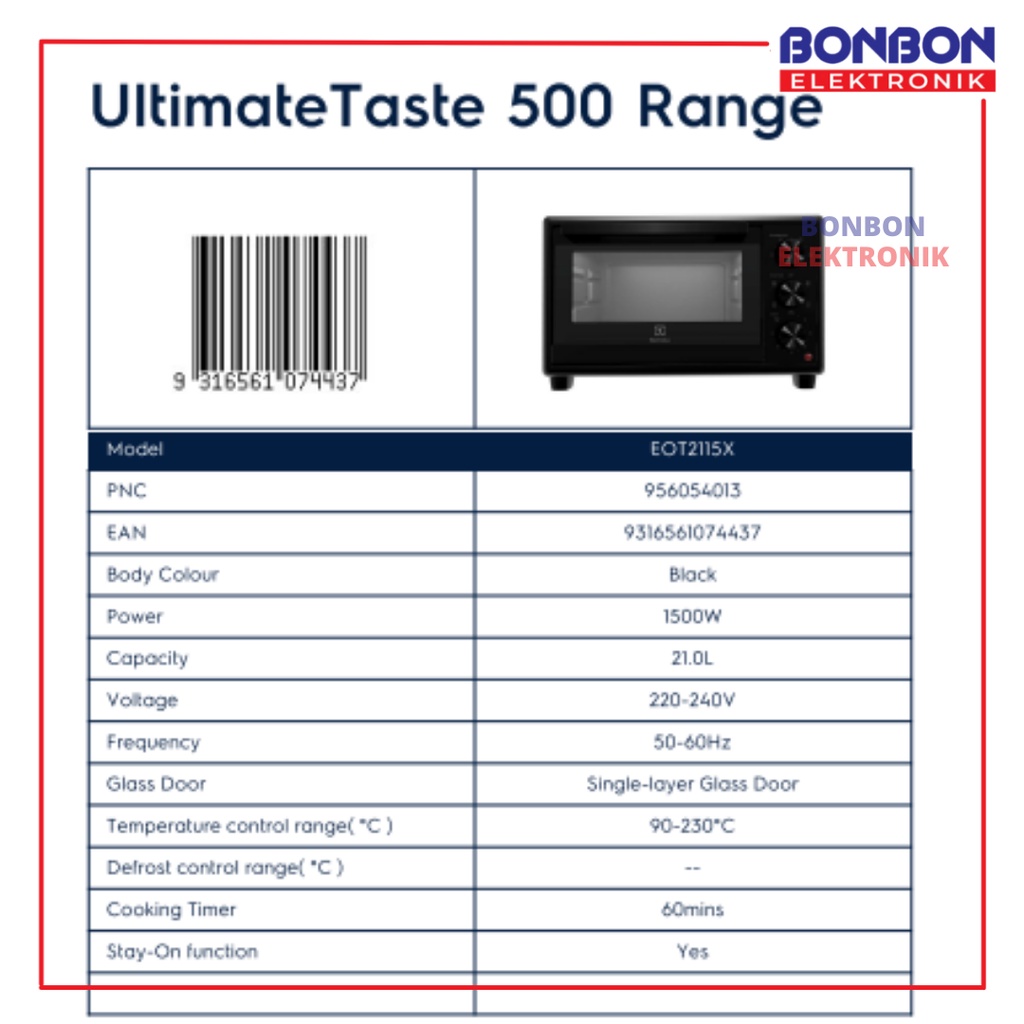 Electrolux Oven 3 Cooking Functions In 1 EOT2115X 21L