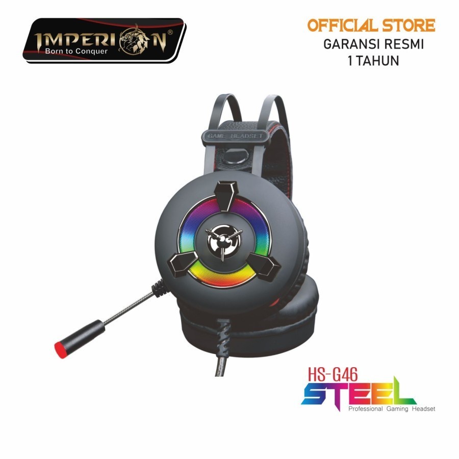 Headset gaming imperion wired audio 3.5mm Usb running rgb steel Hs-G46 ORIGINAL HEADSET IMPERION
