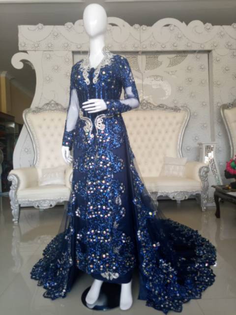 Kebaya Pernikahan Pengantin Jawa Modern Set Couple Navy Silver Gaun Resepsi