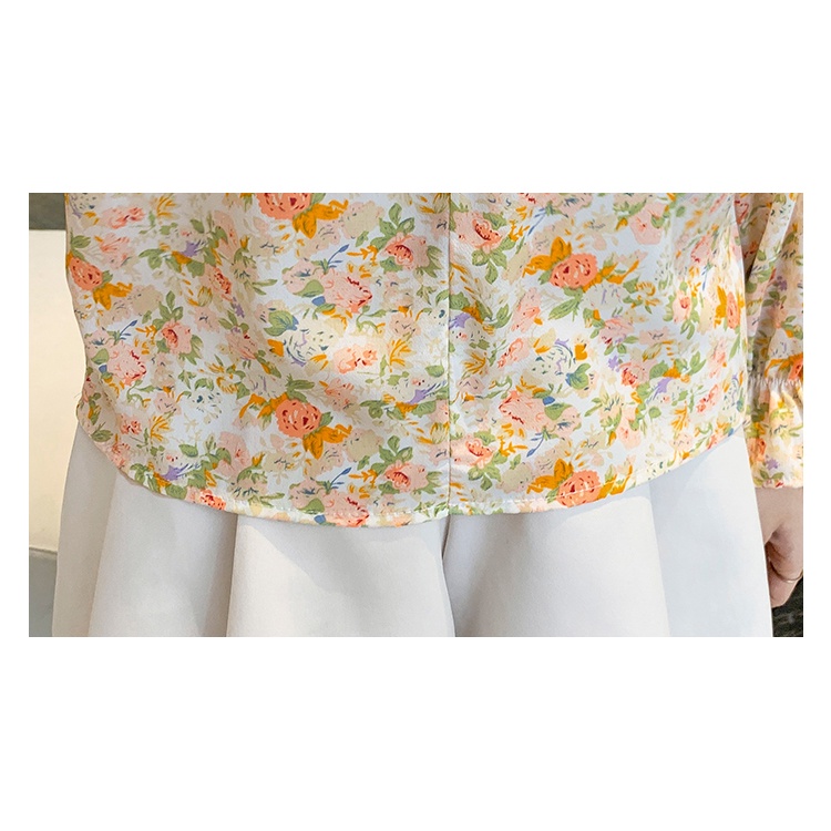 Fashion Korean Chiffon Floral Long Sleeve Shirts Orange Green Women Blouse Tops Pakaian Serban