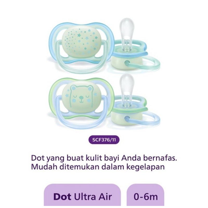 Philips Avent Soother Air Night Time 0-6 M Glow In The Dark (SCF376) - Dot Empeng Bayi ( Pacifier)