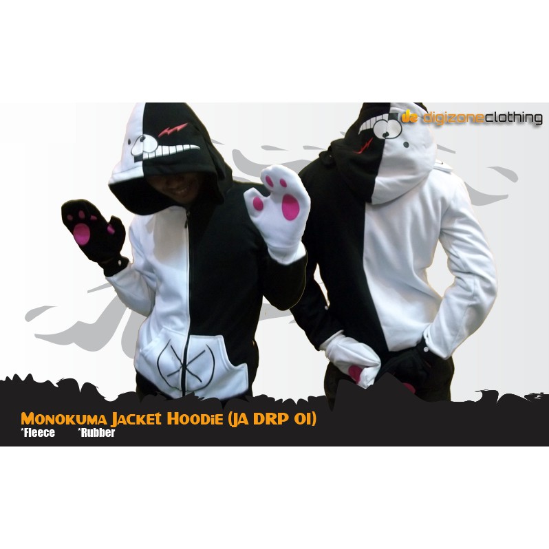 Jaket Pria Hoodie Fleece Semi Cosplay Anime Danganronpa Monokuma Hitam Putih - JA DRP 01