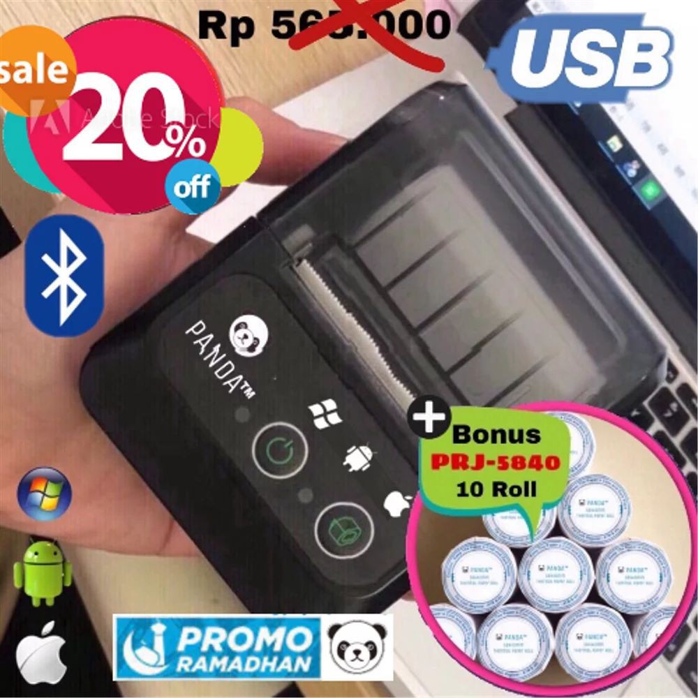 Termurah PRINTER BLUETOOTH PPOB STRUK KERTAS 58MM THERMAL PANDA PRJ-58B BUAT