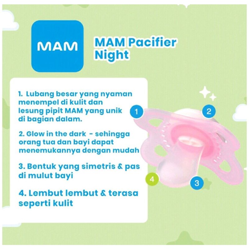 MAM Baby Pacifier Night 0+M &amp; 6+M Orthodontic Glow In The Dark/Empeng