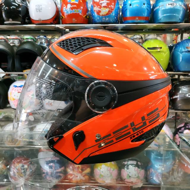 HELM SNI HALF FACE ZEUS 610 BLACK ORANGE