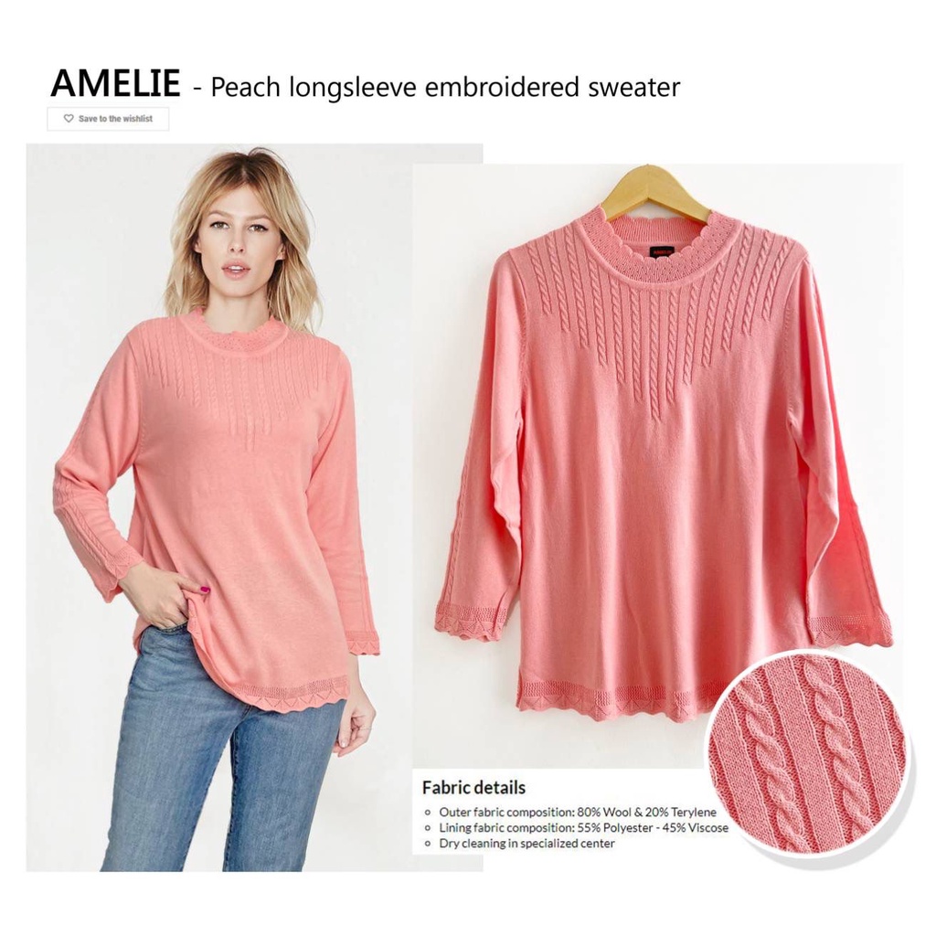 Amelie peach long sleeve embroidered sweater