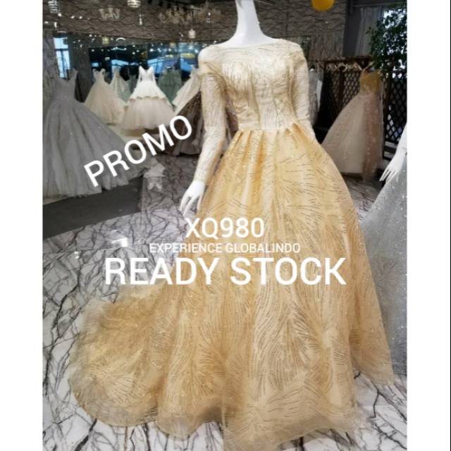 Gaun Pengantin Lengan Panjang Gold XQ980