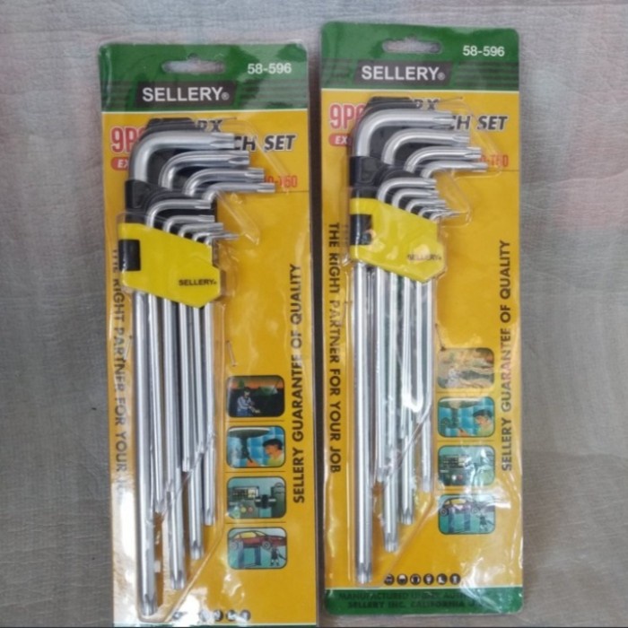 Kunci L Bintang Lubang Tengah Long 9Pcs Sellery