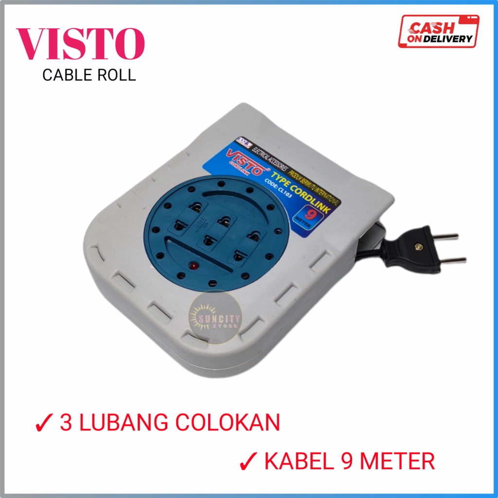 VISTO Roll Kabel 3 Lubang Colokan + Kabel 6 Meter &amp; 9 Meter