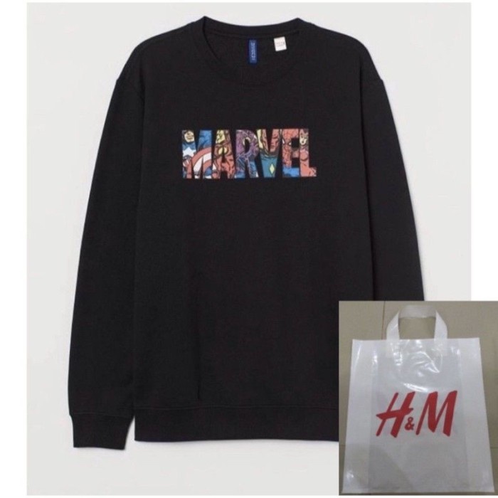 Ramaas Crewneck New Marvel H&M Terbaru / Crewneck Pria Marvel ORIGINAL - Hitam, M mrh