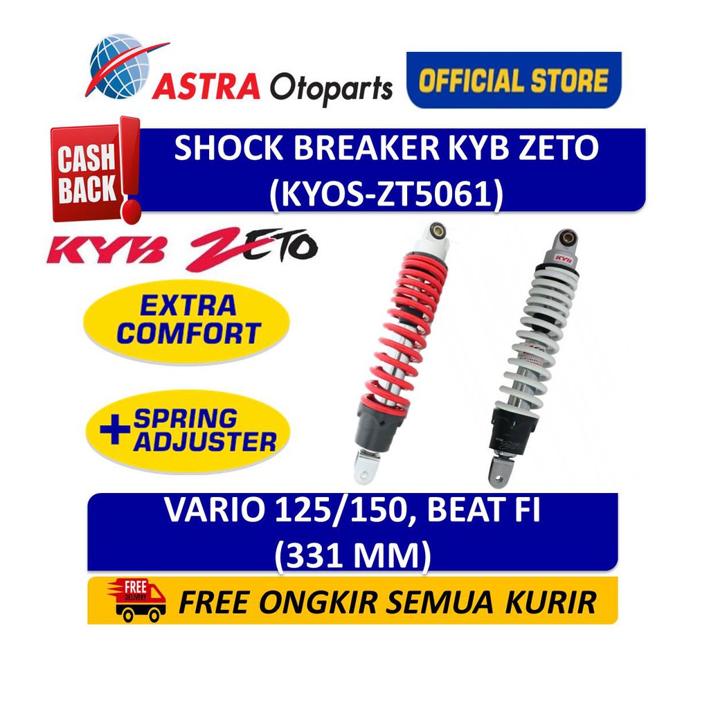 Shock Breaker Belakang KAYABA KYB ZETO Vario 125 Vario 150 BEAT FI SPRING ADJUSTER (KYOS-ZT5061PR)