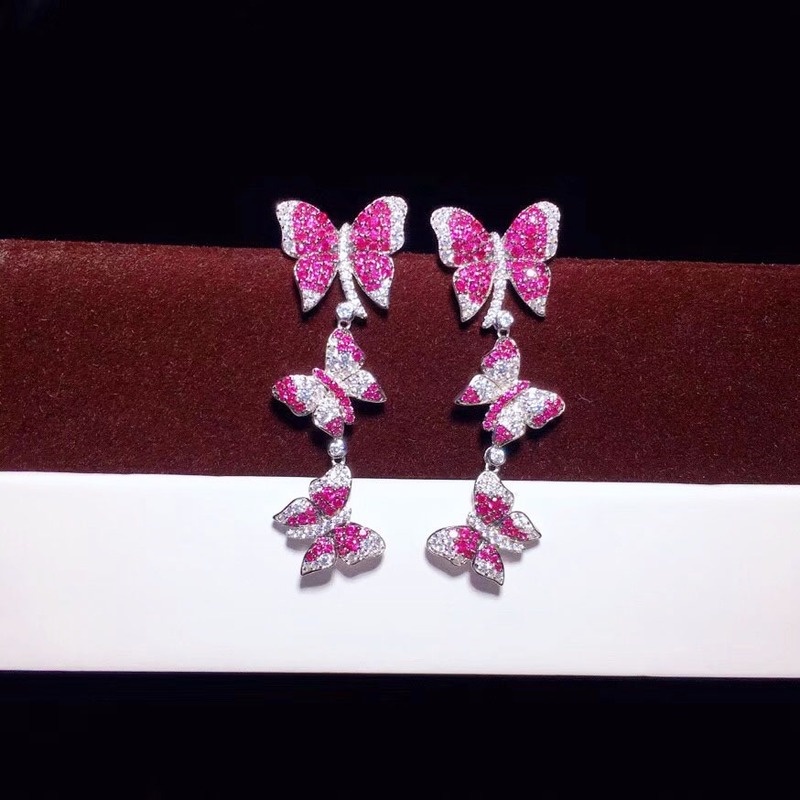 Fashion Personality Butterfly Earrings Earrings Inlaid with Colorful Diamond Earrings