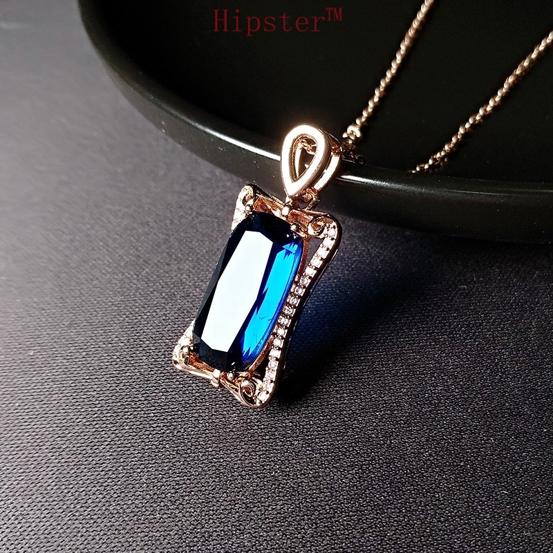 New Best-Selling Classic Fashion Domineering Natural Square Sapphire Pendant Necklace