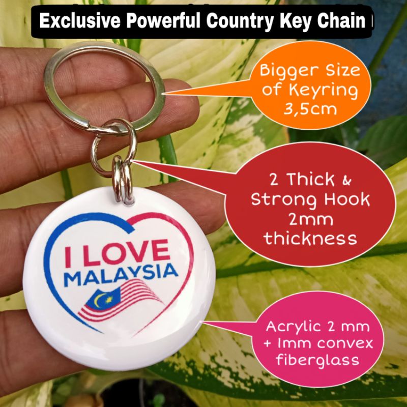 Powerful Key Chain I Love Indonesia Singapore Malaysia Thailand Vietnam Brazil