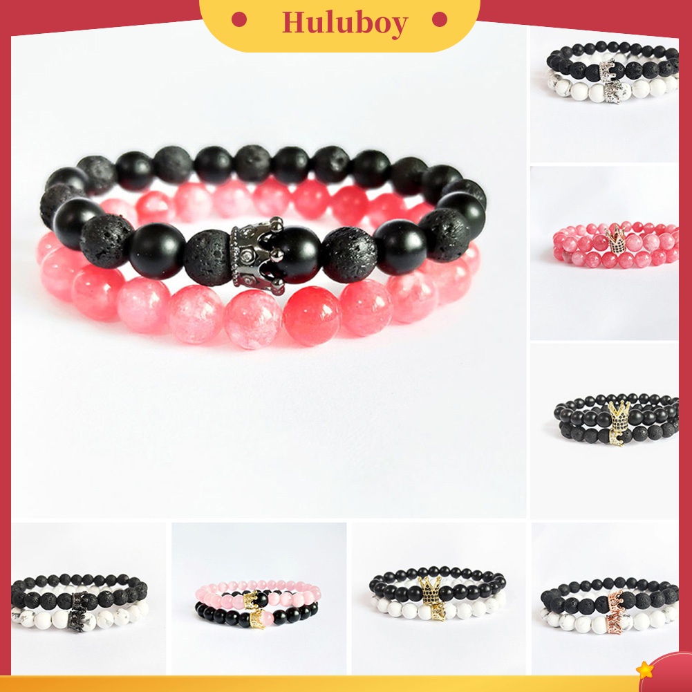 Hu Hu Hu Hu Hu Alat Bantu Pasang Kacamata♡ 2pcs Gelang Manikmanik Batu Alam Bandul Desain Mahkota Menarik Elastis Untuk Priawanita