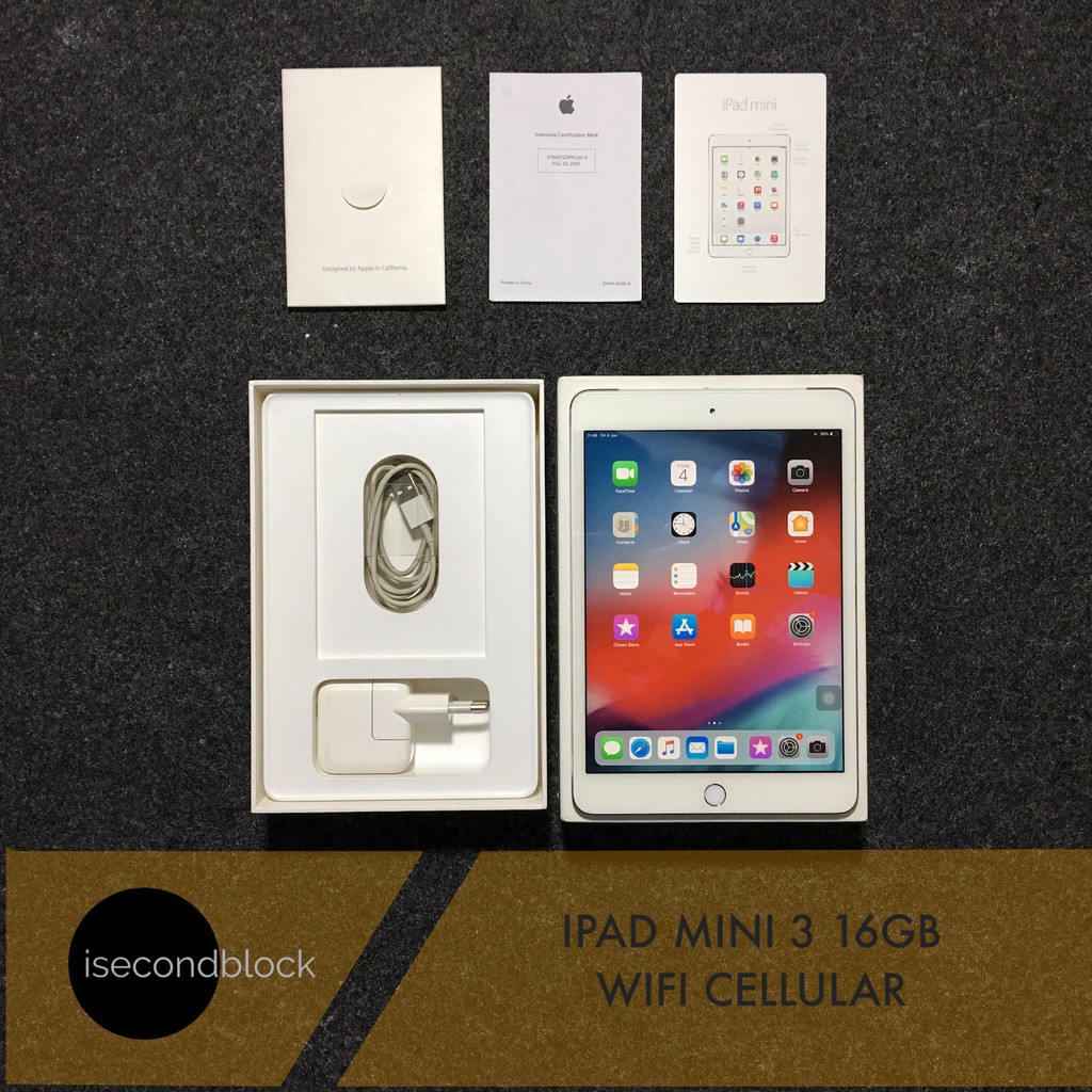 Ipad Mini 3 16GB WIFI CELL 4G LTE Second Fullset Ex Garansi Resmi