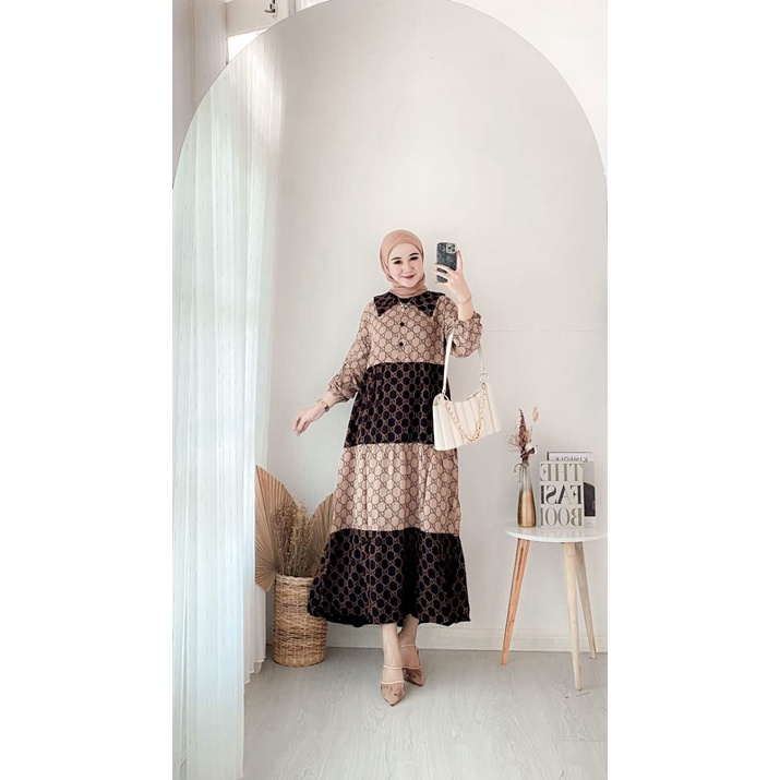 (NEW) DRESS MIDI GUCCI WARDANI / DRESS KEKINIAN BAHAN RAYON SUPER / GAMIS MUSLIM MOTIF TERBARU