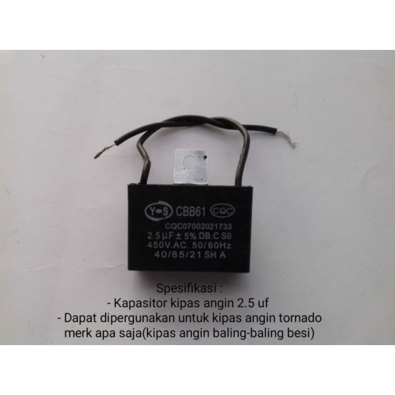 Kapasitor Capasitor Spare Part Kipas Angin Tornado Regenci Regensi Regency 2.5 uf Mikro Micro Farad