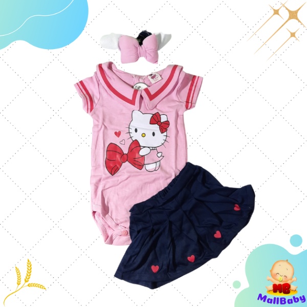 BAJU BAYI PEREMPUAN 0 6 12 Bulan SetelanJUMPER ROK BAYI LUCU Kitty Ribbon