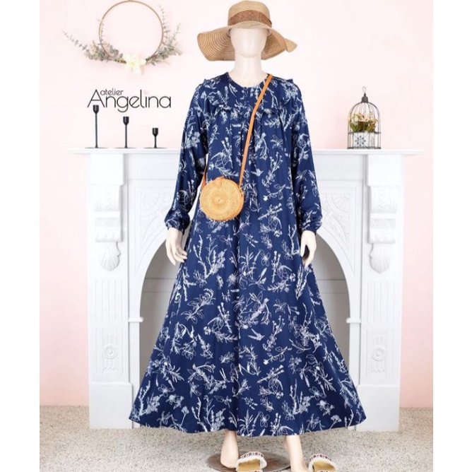 SIAP KIRIM Diana Dress Kawachi Navy Blue Size M Ori Atelier Angelina / Home Dres Busui Adem Cantik