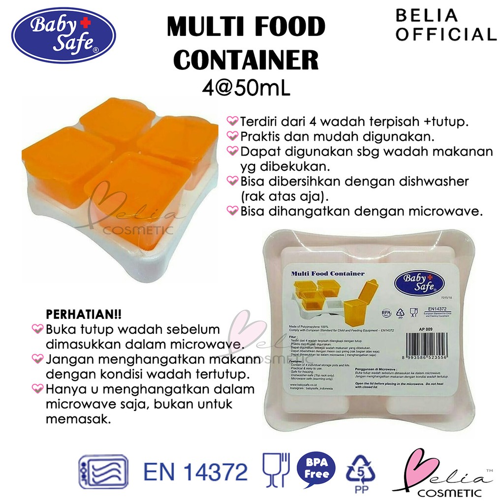 ❤ BELIA ❤ BABY SAFE Multi Food Container AP009 4 x 50ml | FC002 3 x 60ml tempat wadah makanan bayi bisa microwave