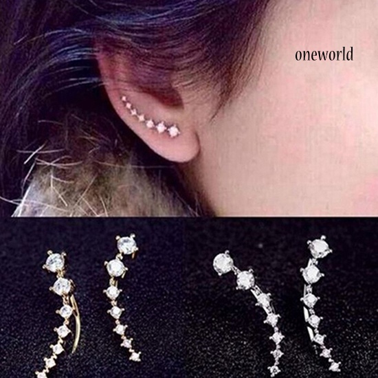 OW@ Women's Fashion Line Rhinestones Zircon Earrings Ear Hook Clip Stud Jewelry