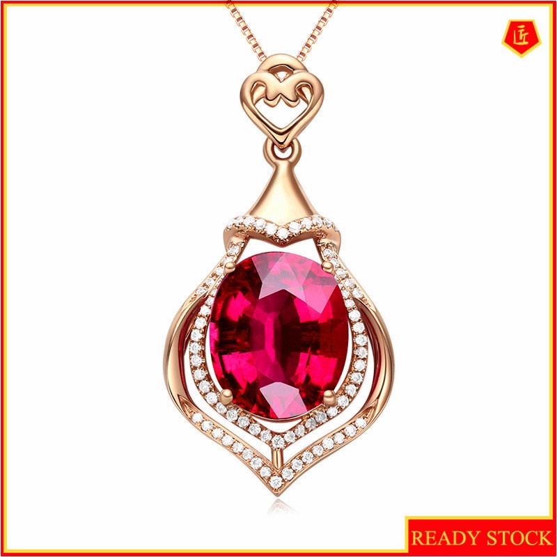 [Ready Stock]Fashion Inlaid 3 Karat Colored Gemstone Pendant Plated 18K Gold Necklace