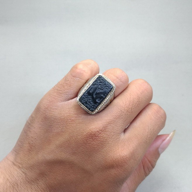 Batu Cincin akik Pria Giok Hitam Black jade Rajah Muhammad