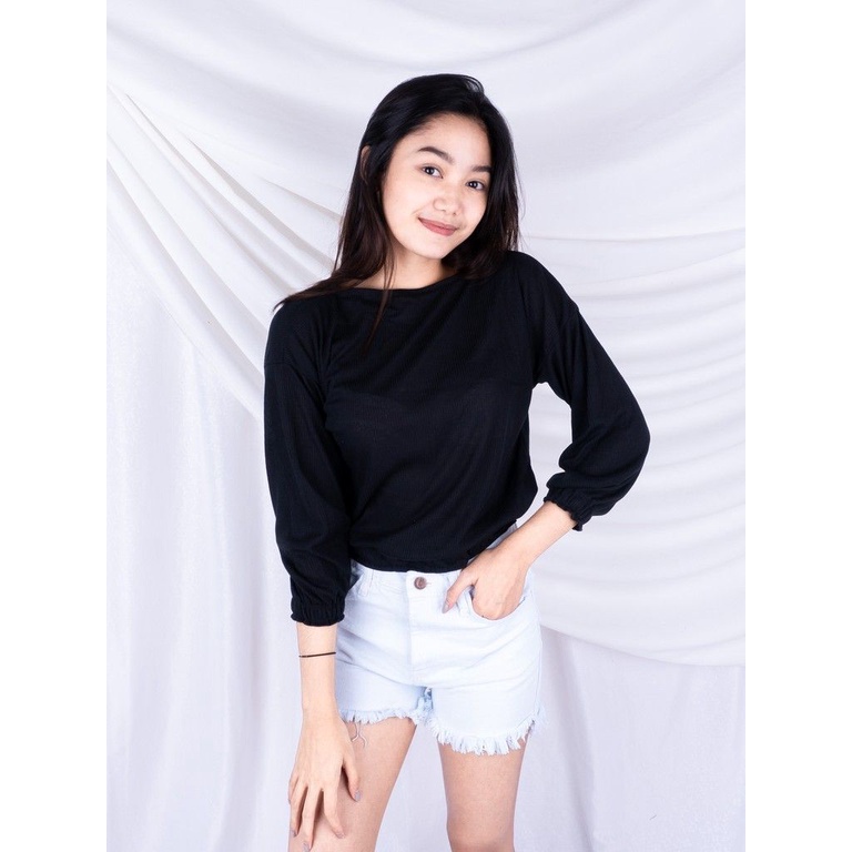 Terbaru Acika Top RIB / Jesica Blouse Wanita Longsleeve Oversized