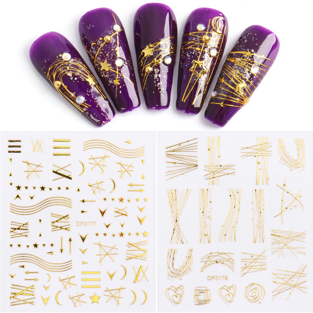 Providence 3pcs / Set Stiker Decal Motif Geometri Ultra Tipis Anti Pudar Untuk Dekorasi Nail Art / Manicure