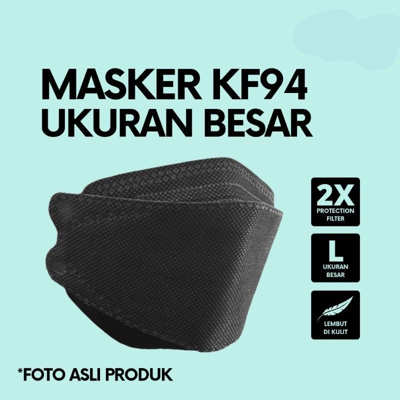 MASKER KF94 JUMBO BIG SIZE L EARLOOP 4PLY WARNA HITAM ATAU PUTIH POLOS