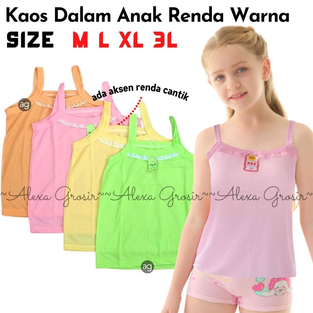 Kaos Dalam Perempuan Singlet RENDA WARNA  Size M L XL 3L  (SD/SMP) remaja - ALEXA GROSIR