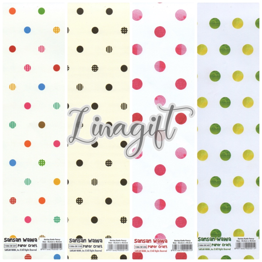 ( 5 Lembar ) POLKADOT SANWA - KERTAS KADO - GIFT WRAP PAPER SANSAN WAWA POLKADOT/ TRIANGLE / SEGITIGA / VINTAGE / ONDE/ CIRCLE/ DOTS/ BULAT/ DEWASA / CLASSICS