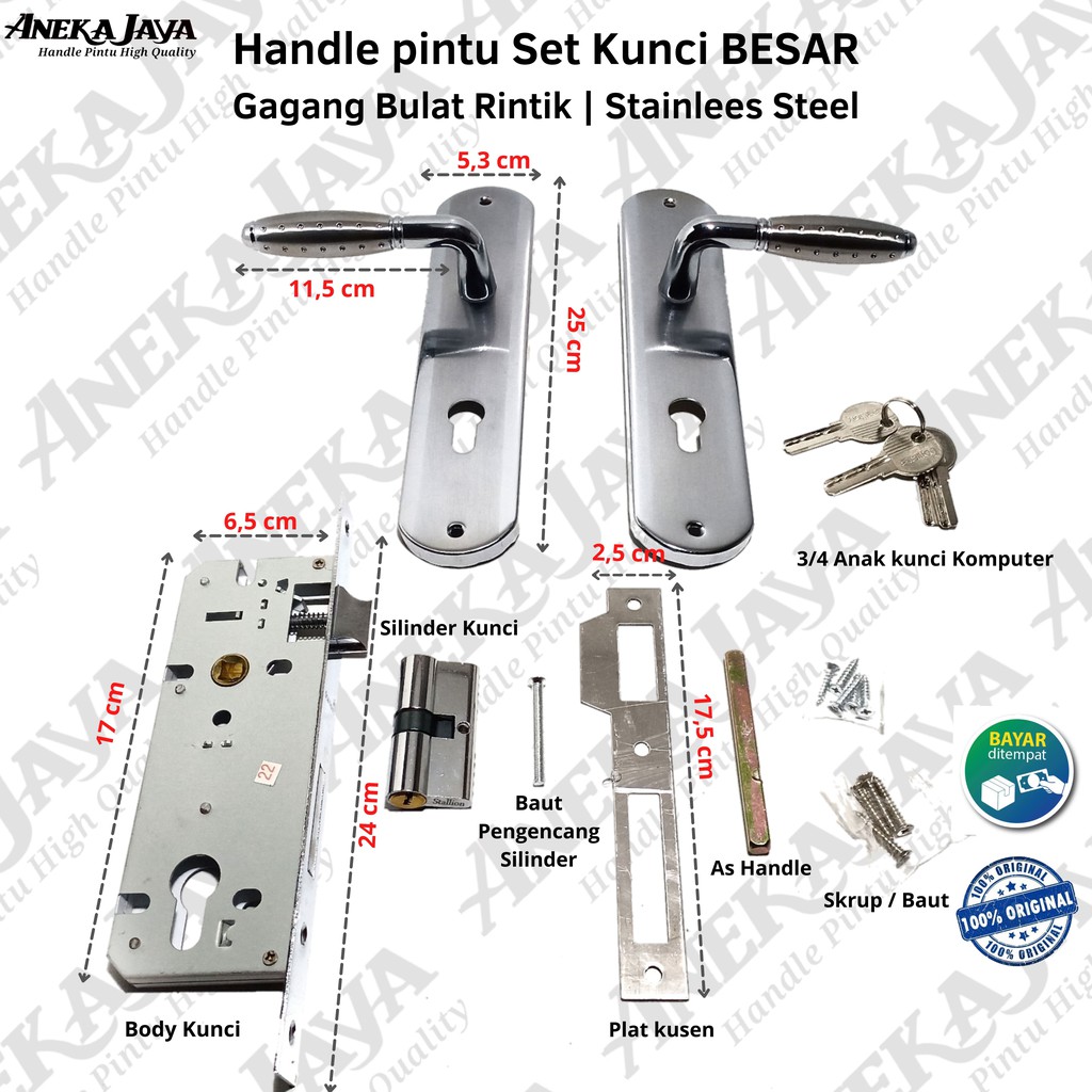 HANDLE PINTU RUMAH UKURAN BESAR STAINLESS STEEL PINTU KAYU KLASIK HANDLE MOTIF BINTIK