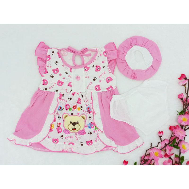 [Ss-1020] Dress Bayi New Born 0-9bulan Free Topi, Baju Bayi, Setelan Bayi, Pakaian Bayi Cewek