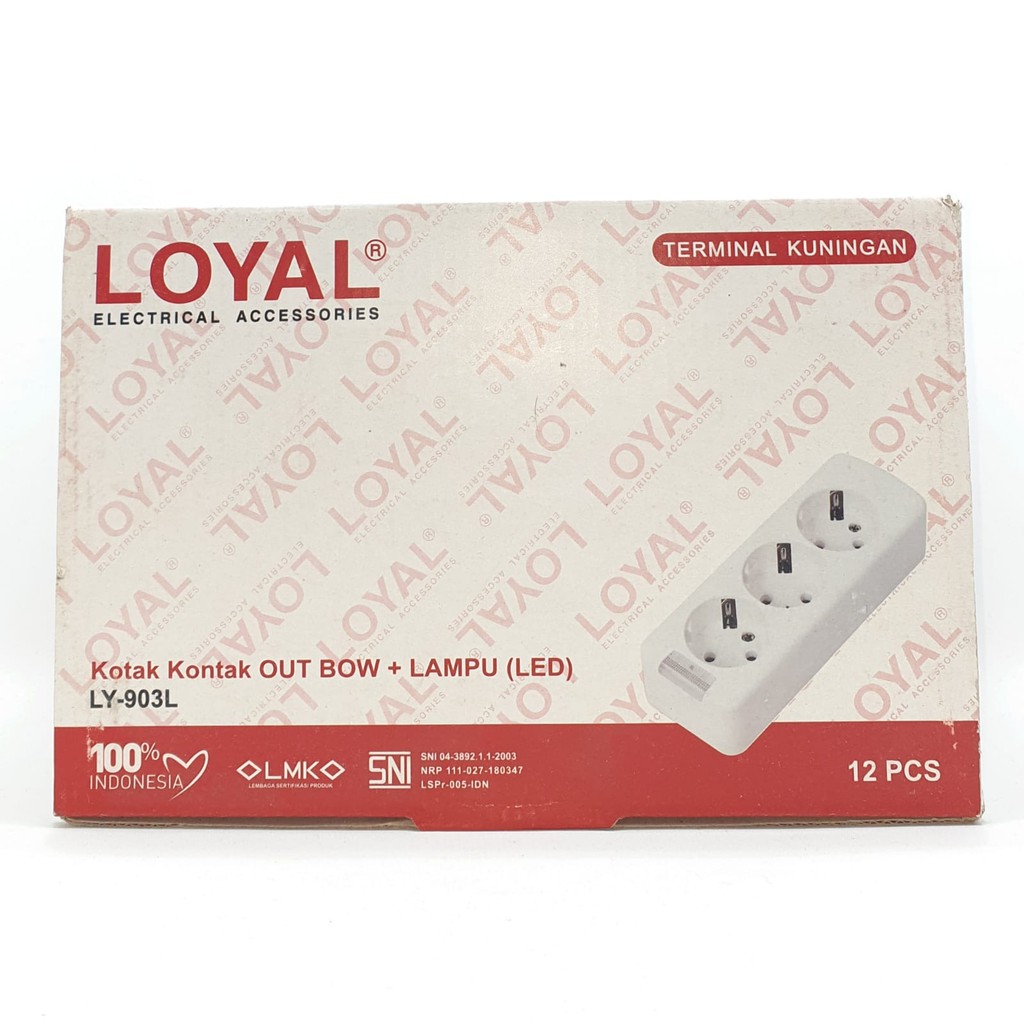 @12 Pcs (1 Kotak) LY-903L 3L Led (Tanpa Kabel) Loyal Stop Kontak Arde 3 Lubang Led