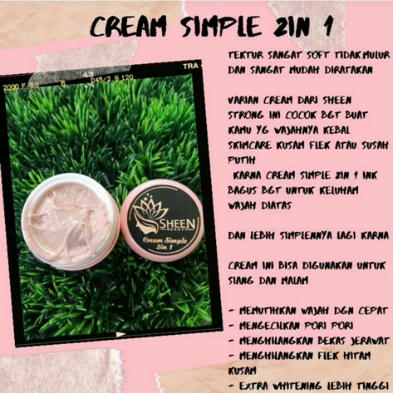 CREAM SIMPLE 2 IN 1 SHEEN BEAUTY SKINCARE AMAN (jangan lupa ganti ekspedisi j&t)