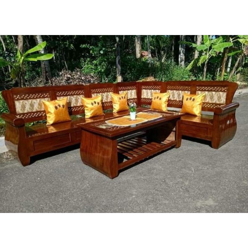 KURSI TAMU SUDUT KENCANA FULL KAYU JATI /KURSI TAMU SUDUT LETER L KAYU JATI NATURAL FURNITURE JEPARA