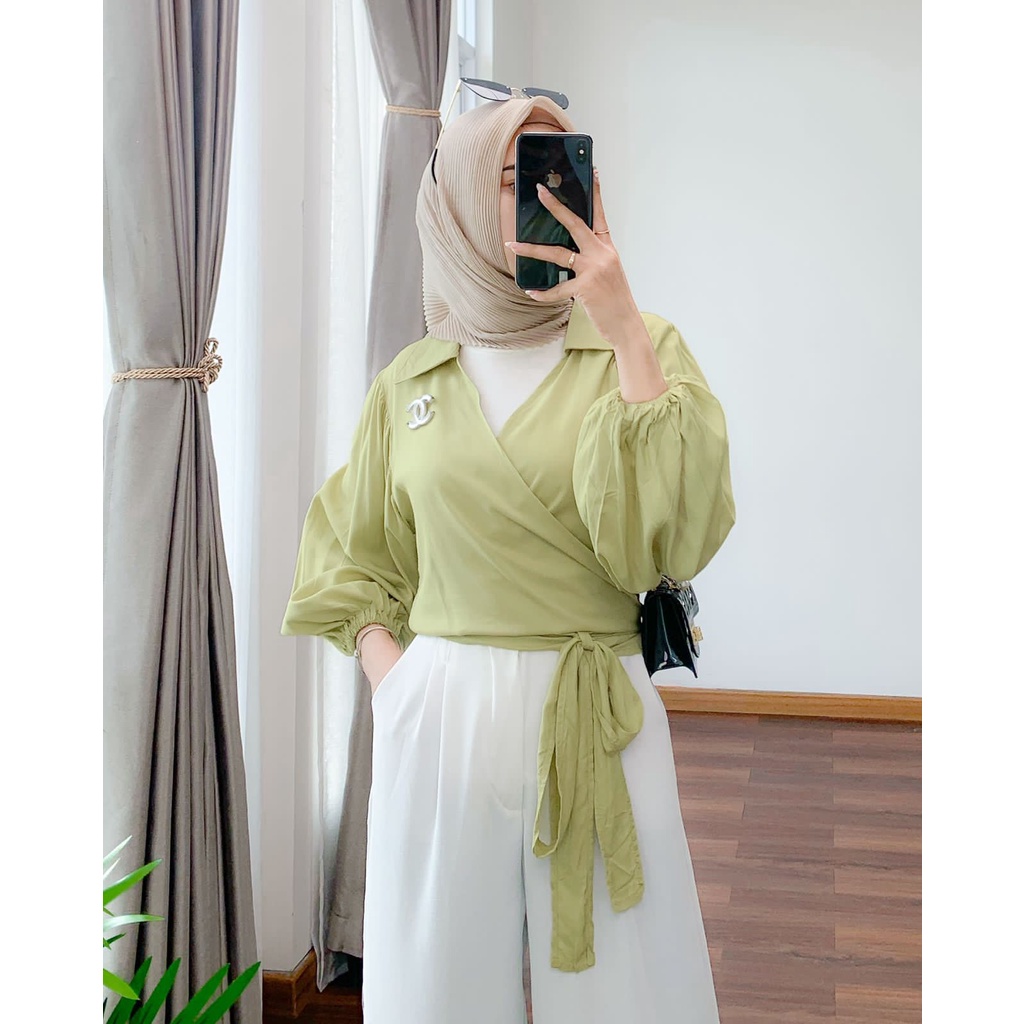 ALFAZZA STORE / DESITA CROP WRAP BLOUSE / BAJU KEMEJA ATASAN BLOUSE WANITA / OUTFIT SELEBGRAM VIRAL / BEST SELLER WARP TOP