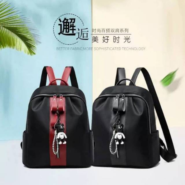 TAS RANSEL ANTI AIR BACKPACK WANITA HITAM PINK MOTIF KUCING KOREA KULIAH SEKOLAH KERJA TA126B5 STEIN